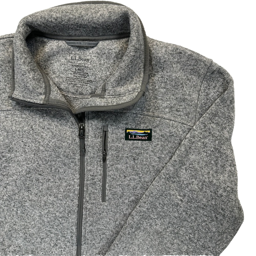 L.L. Bean Mens Large Regular Gray Full Zip Sweater Knit Jacket Polyester Outdoor